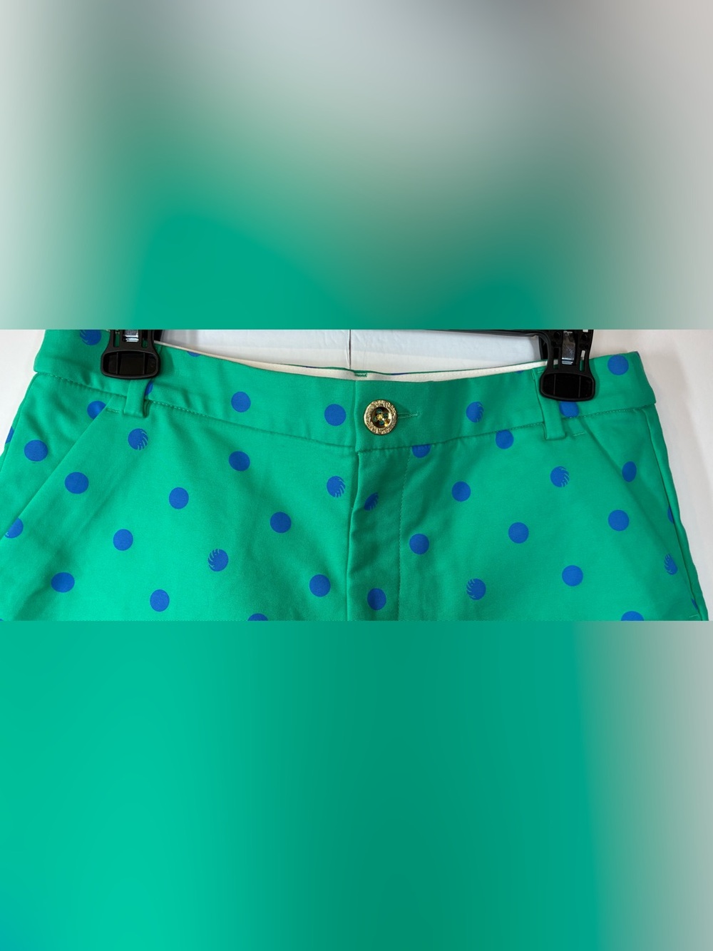 Lilly Pulitzer Women’s Green Blue Polka Dot Chino Shorts Size 4 Preppy Coastal - Picture 2 of 5